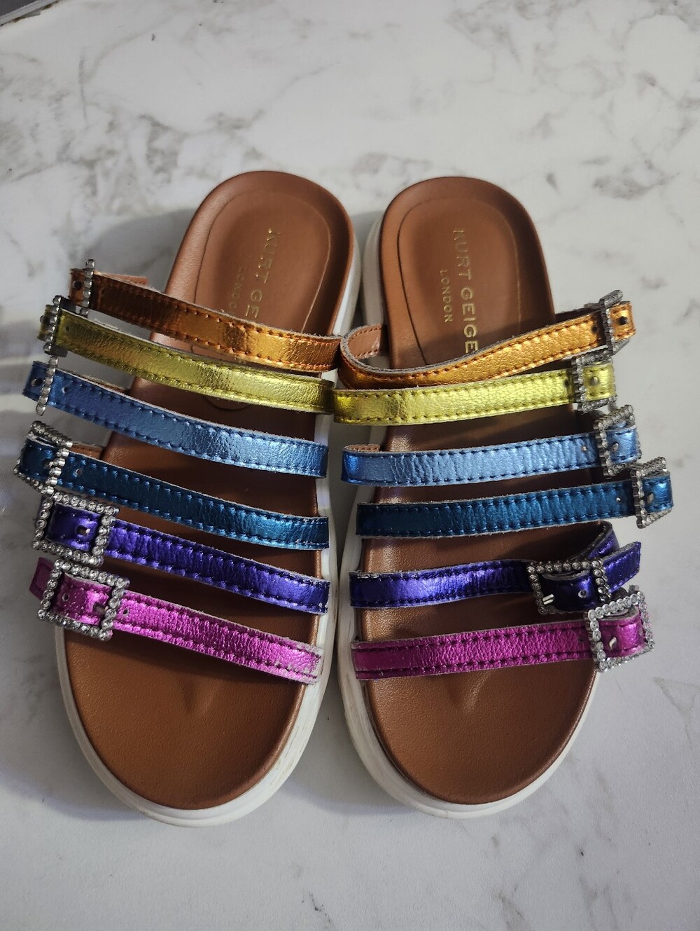 Kurt Geiger London Multi-Strap Metallic Slide Sandals